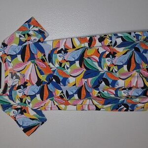 Jess & Jane Cabana Notch Neck Dress Artsy Abstract Leave Print Cotton Blend Sz S